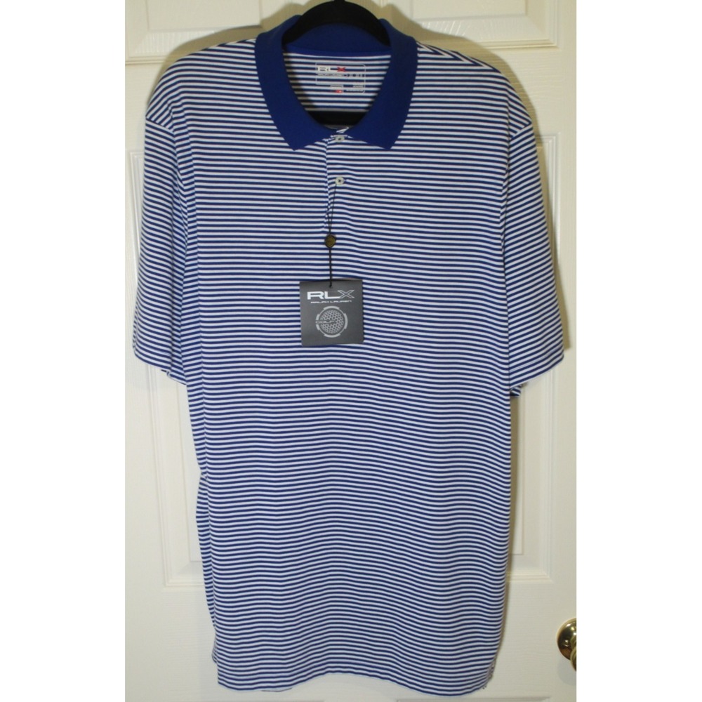 NEW Ralph Lauren RLX Golf Men's Blue & White Striped Polo Shirt 2XL NWT
